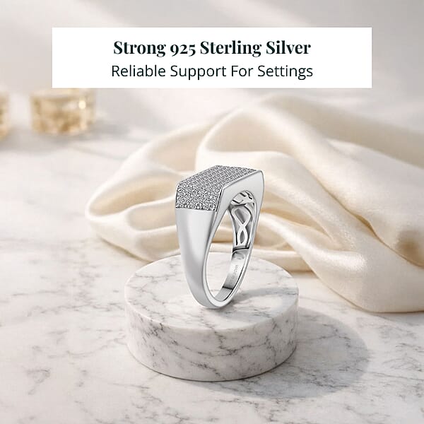 Luxuriant Lab Grown Diamond Men's Ring In Rhodium Over Sterling Silver 0.85 Ctw (G-H SI)