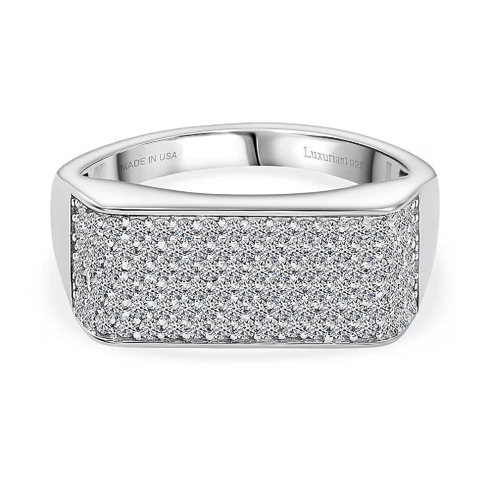 Luxuriant Lab Grown Diamond Men's Ring in Rhodium Over Sterling Silver 0.85 ctw (G-H SI)