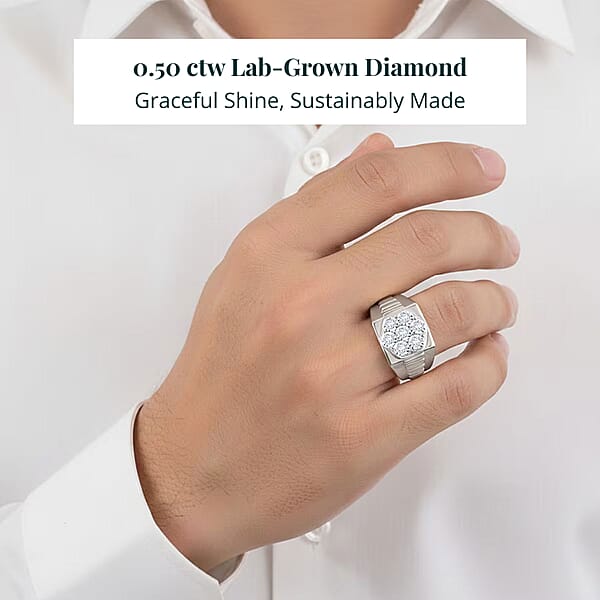 Luxuriant Lab Grown Diamond Men's Ring In Sterling Silver 0.50 Ctw