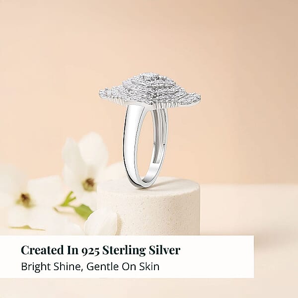 Luxuriant Lab Grown Diamond Mosaic Art Ring In Rhodium Over Sterling Silver 1.00 Ctw