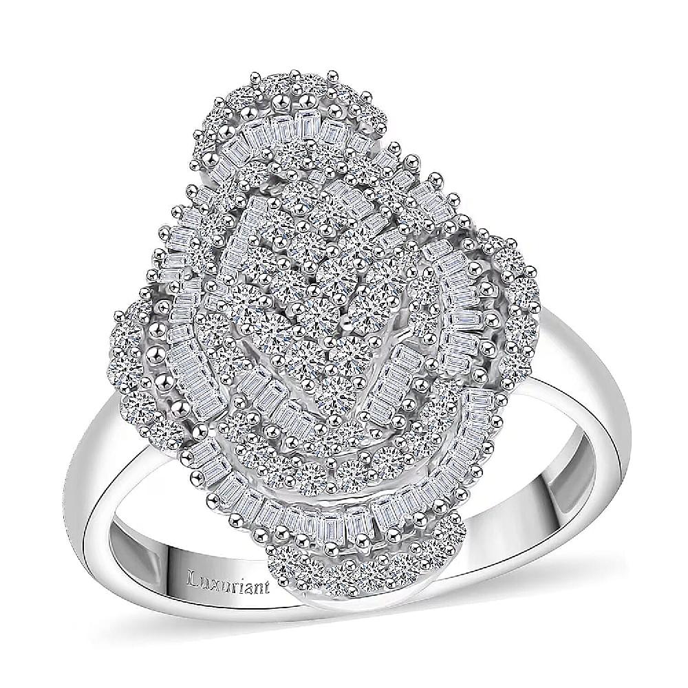 Luxuriant Lab Grown Diamond Mosaic Art Ring in Rhodium Over Sterling Silver 1.00 ctw