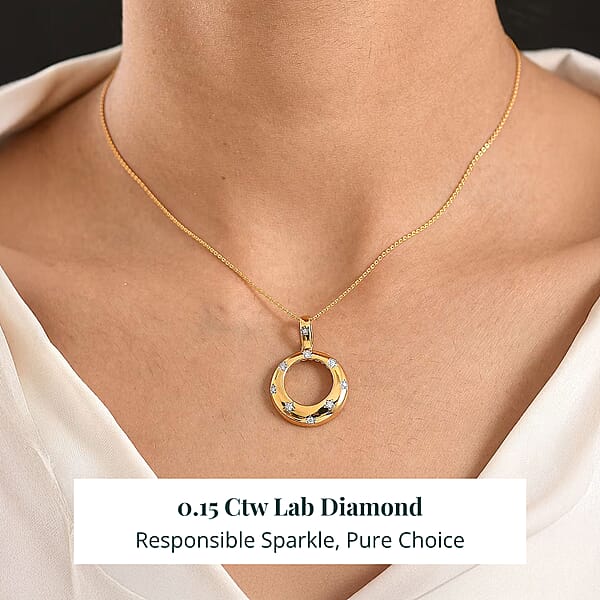 Luxuriant Lab Grown Diamond Pendant Necklace In 18K Vermeil YG Over Sterling Silver 0.15 Ctw (20 Inches)