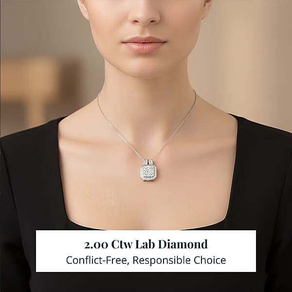 Luxuriant Lab Grown Diamond Pendant Necklace In Rhodium Over Sterling Silver 2.00 Ctw (20 Inches)