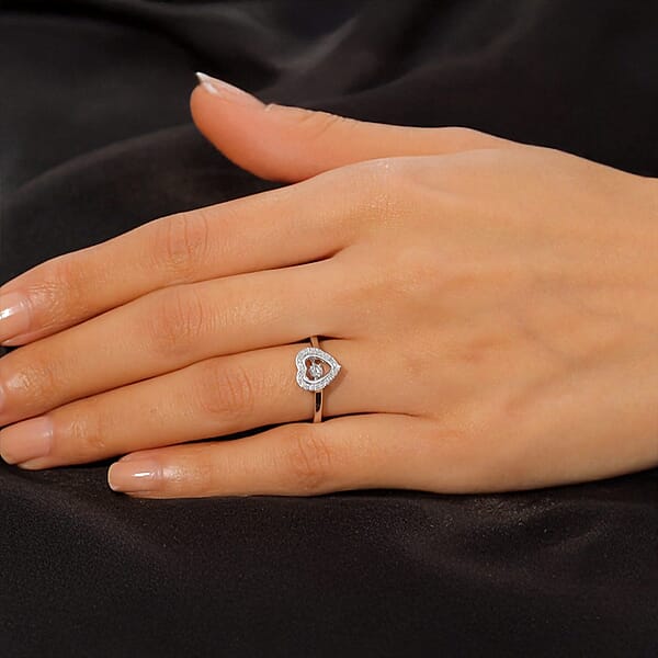 Luxuriant Lab Grown Diamond SI 0.20 Ctw Heart Dancing Ring In Rhodium Over Sterling Silver