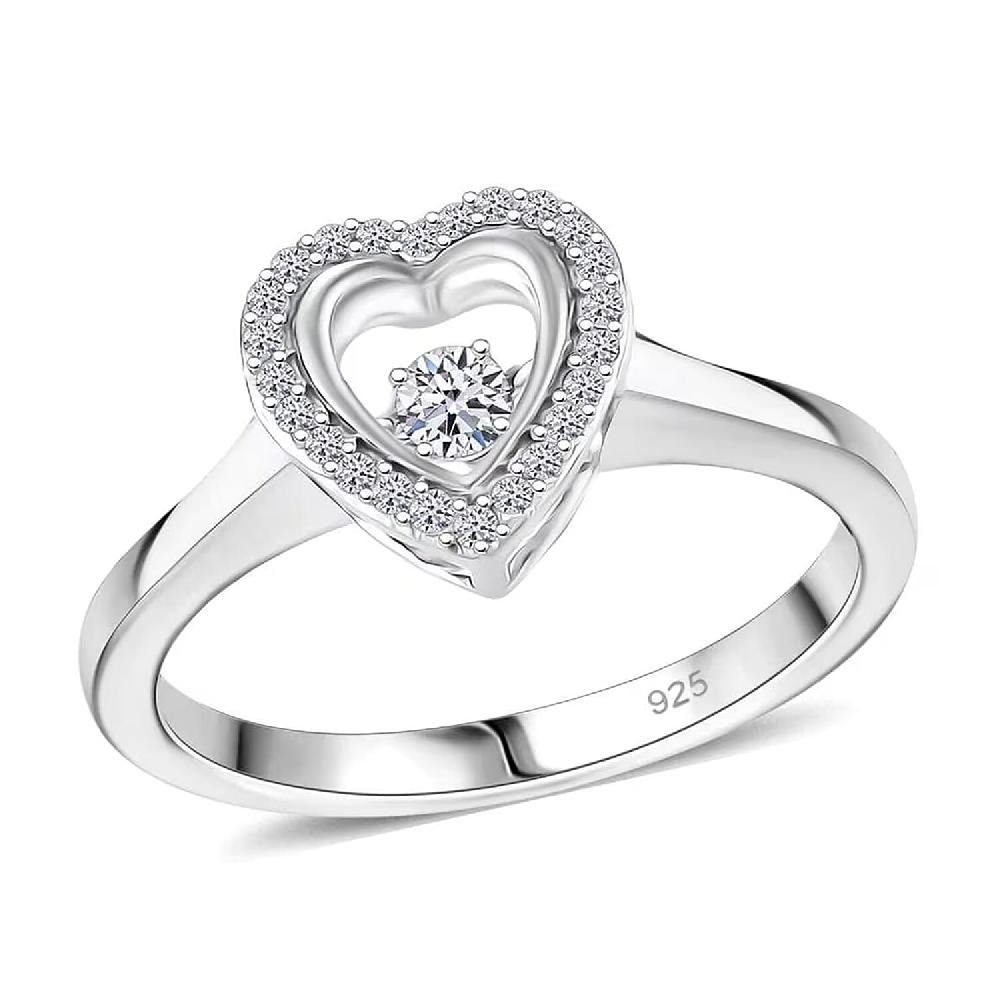 Luxuriant Lab Grown Diamond SI 0.20 ctw Heart Dancing Ring in Rhodium Over Sterling Silver