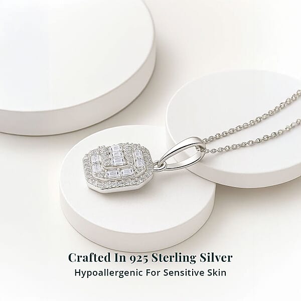 Luxuriant Lab Grown Diamond SI 0.50 Ctw Art Deco Pendant Necklace 20 Inches In Rhodium Over Sterling Silver