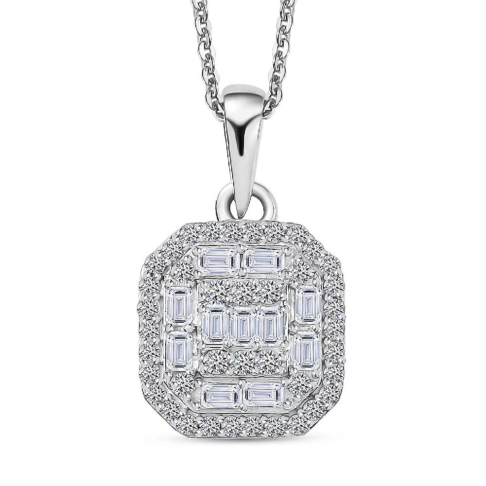 Luxuriant Lab Grown Diamond SI 0.50 ctw Art Deco Pendant Necklace 20 Inches in Rhodium Over Sterling Silver