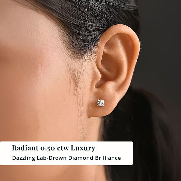 Luxuriant Lab Grown Diamond SI 0.50 Ctw Solitaire Stud Earrings In 18K Vermeil Rose Gold Over Sterling Silver