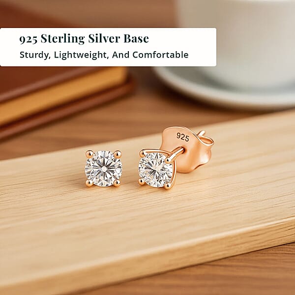 Luxuriant Lab Grown Diamond SI 0.50 Ctw Solitaire Stud Earrings In 18K Vermeil Rose Gold Over Sterling Silver
