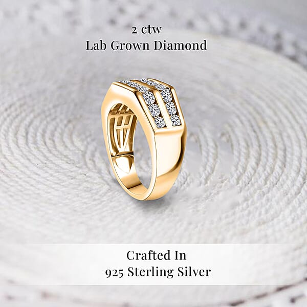 Luxuriant Lab Grown Diamond SI 2.00 Ctw Men's Ring In 18K Vermeil Yellow Gold Over Sterling Silver (Del. In 12-15 Days)
