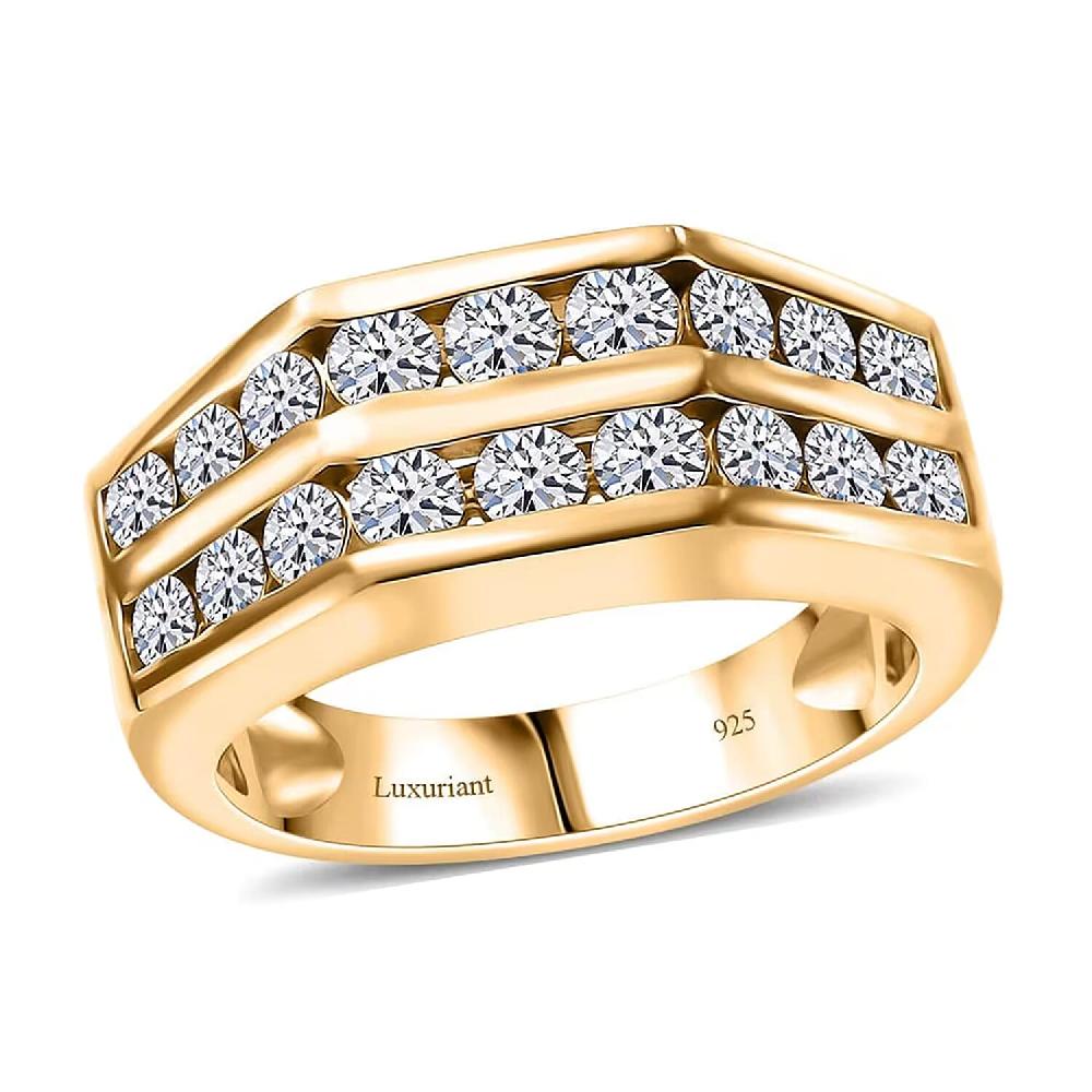 Luxuriant Lab Grown Diamond SI 2.00 ctw Men's Ring in 18K Vermeil Yellow Gold Over Sterling Silver (Del. in 12-15 Days)