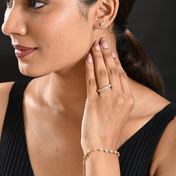 Luxuriant Lab Grown Diamond (SI-I1) Bubbles Ring And Stud Earrings And Bracelet (7.25In) In 18K Vermeil YG Over Sterling Silver 2.80 Ctw