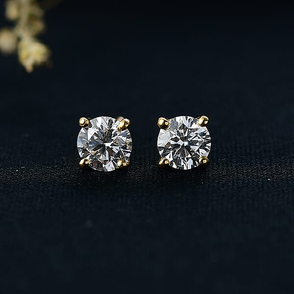 Luxuriant Lab Grown Diamond Stud Earrings In 18K Vermeil YG Over Sterling Silver 1.10 Ctw