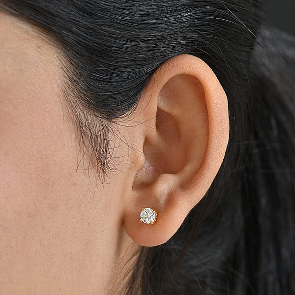 Luxuriant Lab Grown Diamond Stud Earrings In 18K Vermeil YG Over Sterling Silver 1.10 Ctw