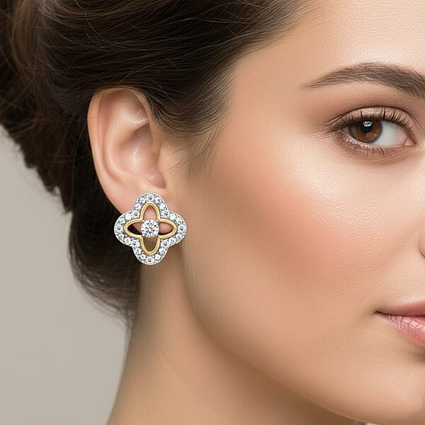 Luxuriant Lab Grown Diamond VS-SI 0.75 Ctw Earrings In 14K Yellow Gold Over And Sterling Silver