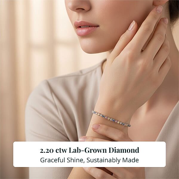 Luxuriant Lab Grown Multi Diamond (IR) SI 2.20 Ctw Aurora Radiance Bracelet In Rhodium Over Sterling Silver (6.50 In)