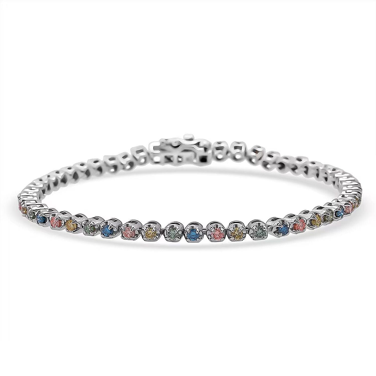 Luxuriant Lab Grown Multi Diamond (IR) SI 2.20 ctw Aurora Radiance Bracelet in Rhodium Over Sterling Silver (6.50 In)