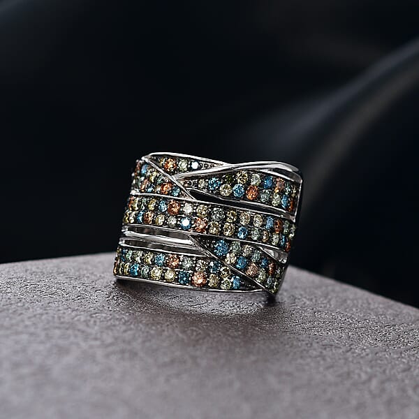 Luxuriant Lab Grown Multi Diamond Ring In Rhodium Over Sterling Silver 2.00 Ctw (G-H SI)