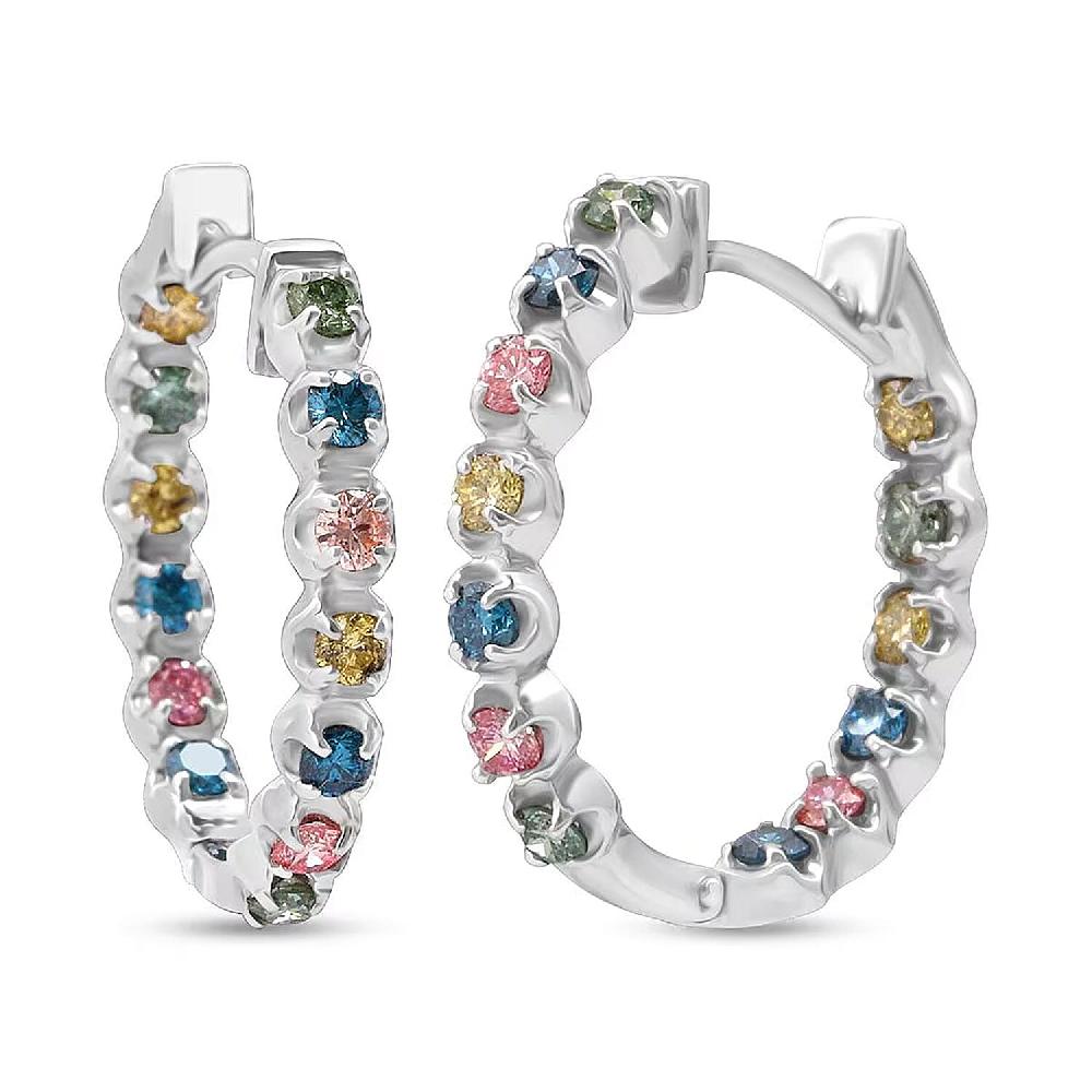Luxuriant Lab Grown Multi Diamond SI 1.15 ctw Aurora Radiance Hoop Earrings in Rhodium Over Sterling Silver