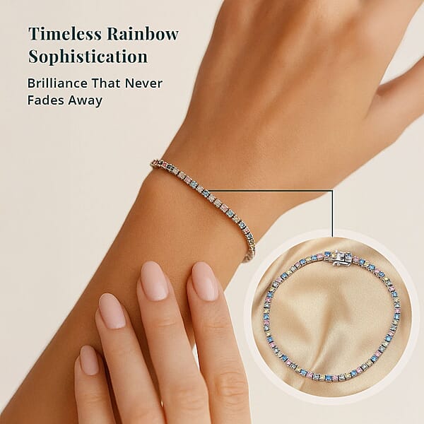 Luxuriant Lab Grown Multi Diamond SI 4.20 Ctw Rainbow Symphony Bracelet In Rhodium Over Sterling Silver (7.25 In)