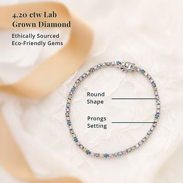 Luxuriant Lab Grown Multi Diamond SI 4.20 Ctw Rainbow Symphony Bracelet In Rhodium Over Sterling Silver (7.25 In)