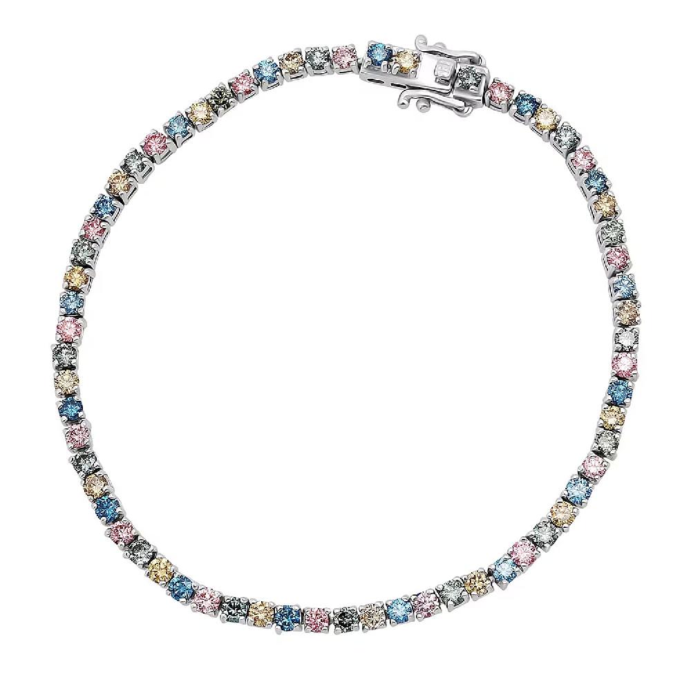 Luxuriant Lab Grown Multi Diamond SI 4.20 Ctw Rainbow Symphony Bracelet In Rhodium Over Sterling Silver (7.25 In)