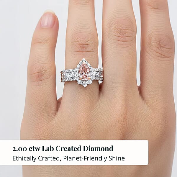 Luxuriant Lab Grown Pink And White Diamond (VS1) Ring In 14K White And Rose Gold 2.25 Ctw