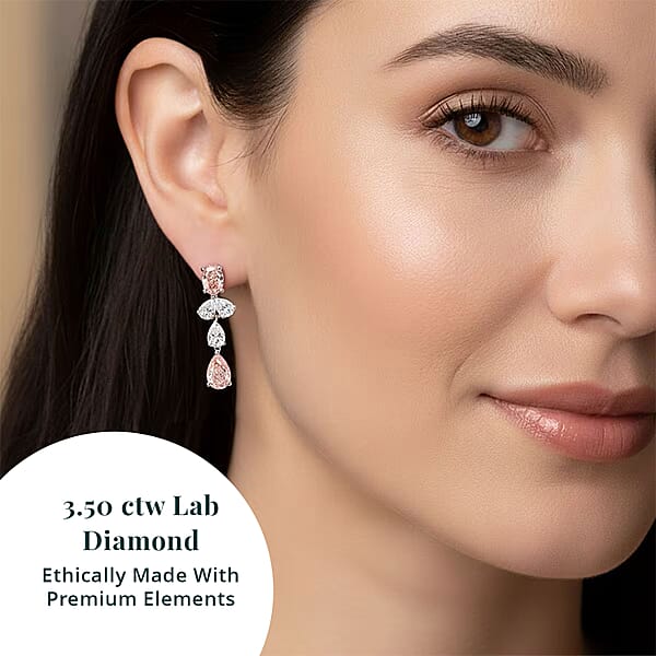 Luxuriant Lab Grown Pink Diamond And Lab Grown Diamond VS-VS2 3.50 Ctw Earrings In 14K White Gold