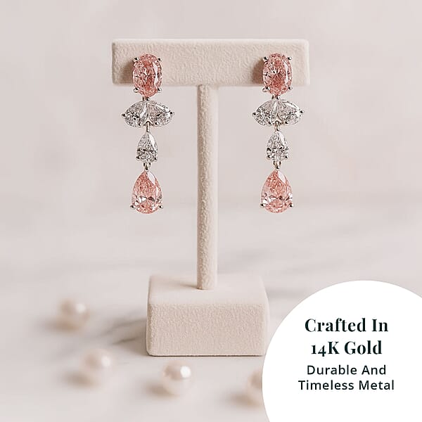 Luxuriant Lab Grown Pink Diamond And Lab Grown Diamond VS-VS2 3.50 Ctw Earrings In 14K White Gold