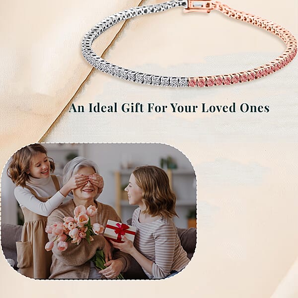 Luxuriant Lab Grown Pink Diamond (IR) Lab Grown Diamond 3.15 Ctw Bracelet In 14K White And Rose Gold (7.25 In) 7.71 Grams