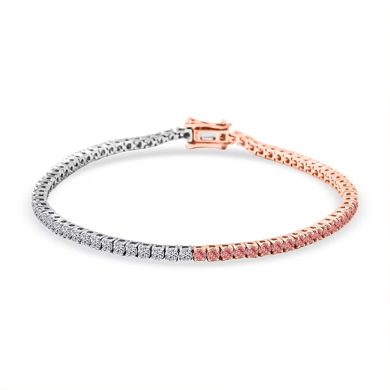Luxuriant Lab Grown Pink Diamond (IR) Lab Grown Diamond 3.15 ctw Bracelet in 14K White and Rose Gold (7.25 In) 7.71 Grams