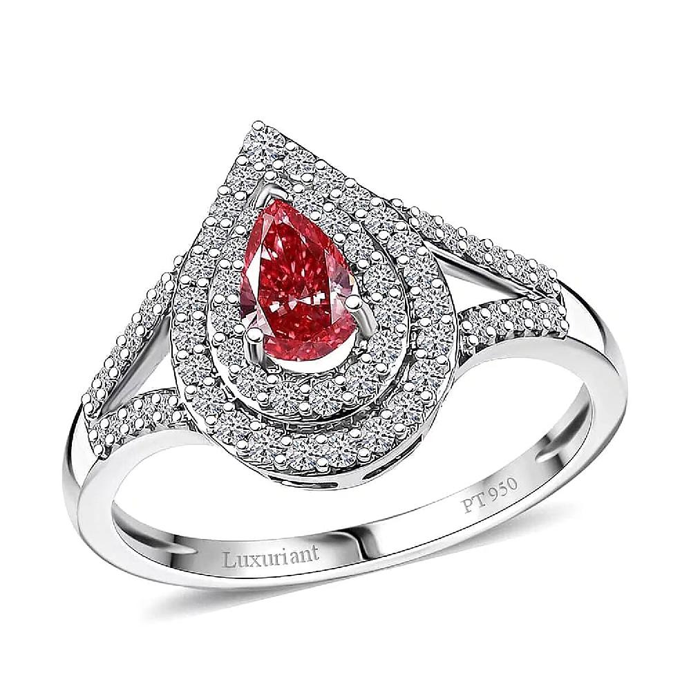Luxuriant Lab Grown Pink Diamond (IR) VS 1.00 ctw Teardrop Ring in 950 Platinum