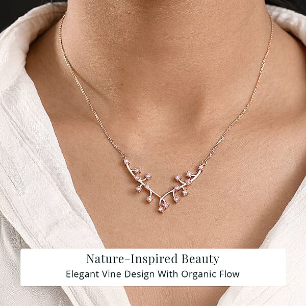 Luxuriant Lab Grown Pink Diamond (IR) VS 1.00 Ctw Vines Necklace In 18K Vermeil Rose Gold Over Sterling Silver 18 Inches