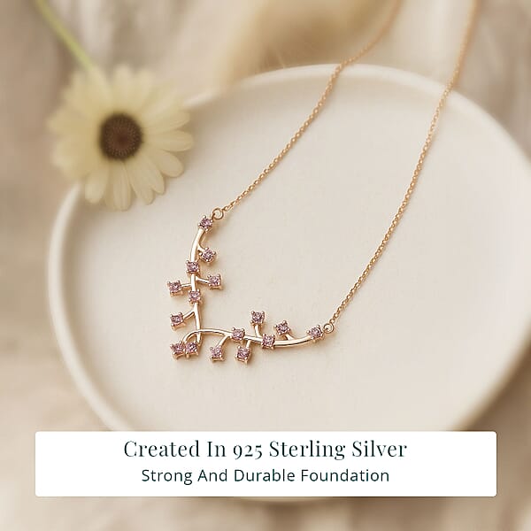 Luxuriant Lab Grown Pink Diamond (IR) VS 1.00 Ctw Vines Necklace In 18K Vermeil Rose Gold Over Sterling Silver 18 Inches
