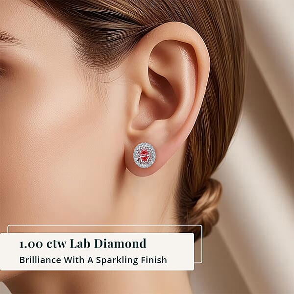 Luxuriant Lab Grown Pink Diamond (IR) (VS) And Lab Grown Diamond 1.00 Ctw Rose Radiance Earrings In Rhodium Over Sterling Silver