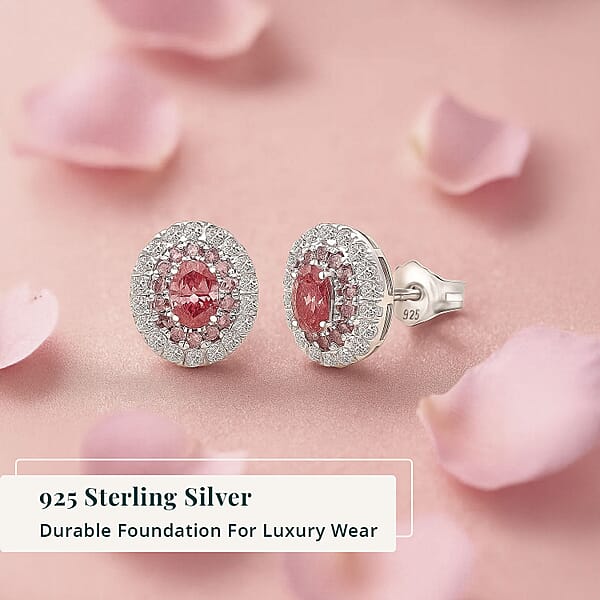 Luxuriant Lab Grown Pink Diamond (IR) (VS) And Lab Grown Diamond 1.00 Ctw Rose Radiance Earrings In Rhodium Over Sterling Silver