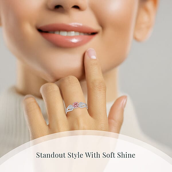 Luxuriant Lab Grown Pink Diamond (IR) (VS) And Lab Grown Diamond 1.00 Ctw Love Bow Ring In Rhodium Over Sterling Silver