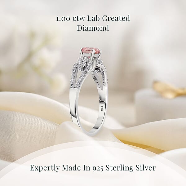 Luxuriant Lab Grown Pink Diamond (IR) (VS) And Lab Grown Diamond 1.00 Ctw Love Bow Ring In Rhodium Over Sterling Silver