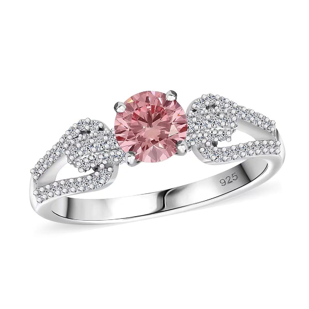 Luxuriant Lab Grown Pink Diamond (IR) (VS) and Lab Grown Diamond 1.00 ctw Love Bow Ring in Rhodium Over Sterling Silver