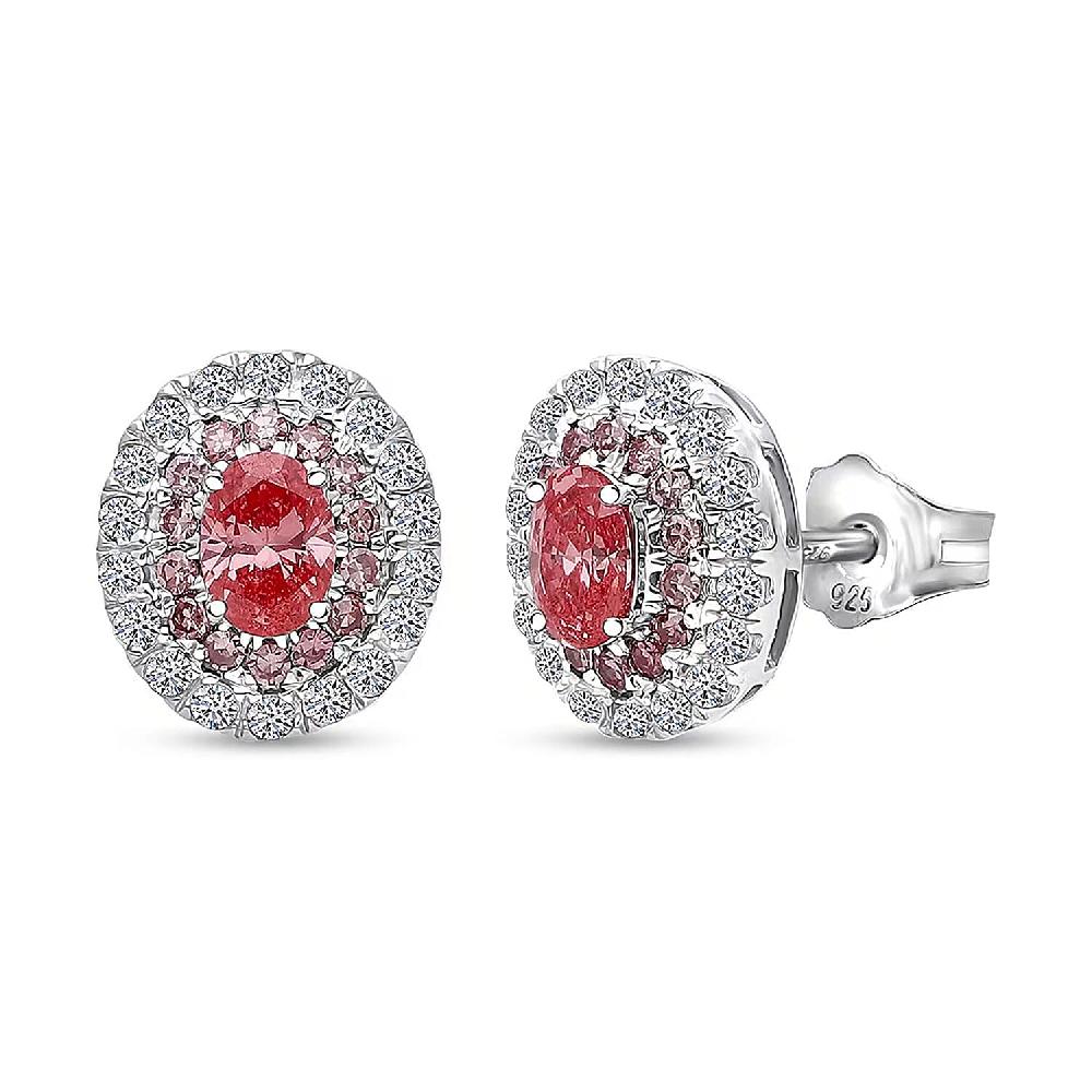 Luxuriant Lab Grown Pink Diamond (IR) (VS) and Lab Grown Diamond 1.00 ctw Rose Radiance Earrings in Rhodium Over Sterling Silver