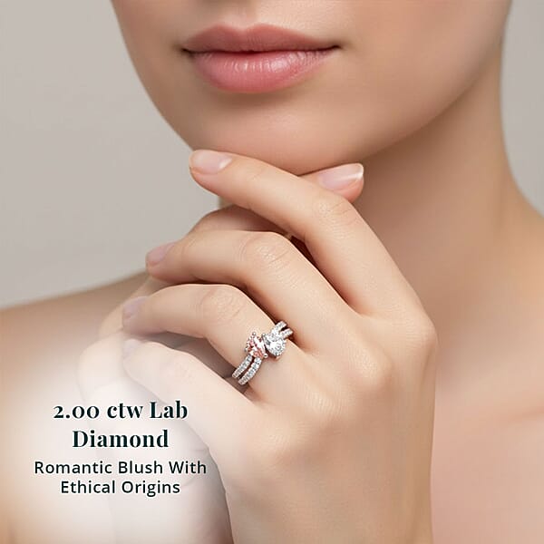 Luxuriant Lab Grown Pink Diamond Lab Grown Diamond Promise Duo Ring In 14K White Gold 2.00 Ctw