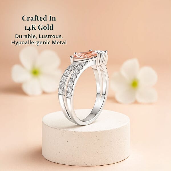 Luxuriant Lab Grown Pink Diamond Lab Grown Diamond Promise Duo Ring In 14K White Gold 2.00 Ctw