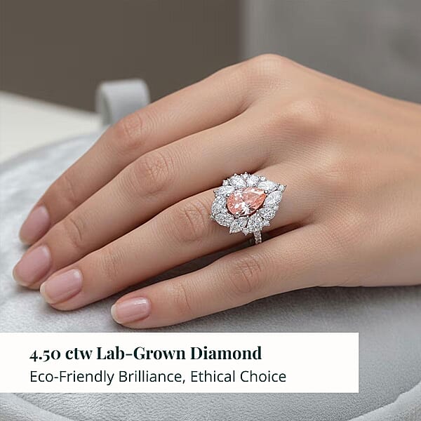 Luxuriant Lab Grown Pink Diamond Lab Grown Diamond Blush Empress Ring In 14K White Gold 4.50 Ctw