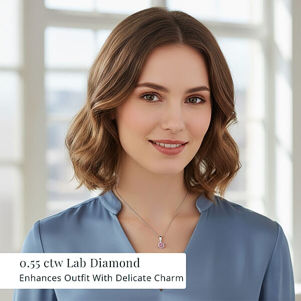 Luxuriant Lab Grown Pink Diamond Lab Grown Diamond Celestial Pendant Necklace In 18K Vermeil RG Over Sterling Silver 0.55 Ctw (VS)