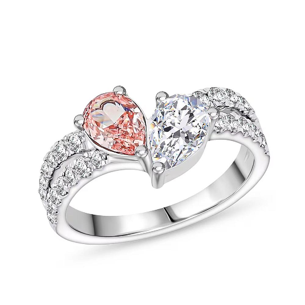 Luxuriant Lab Grown Pink Diamond Lab Grown Diamond Promise Duo Ring in 14K White Gold 2.00 ctw