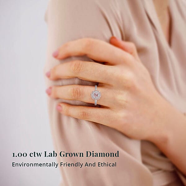 Luxuriant Lab Grown Pink Diamond VS And Lab Grown Diamond SI 1.00 Ctw Celestial Bloom Ring In 18K Vermeil Rose Gold Over Sterling Silver
