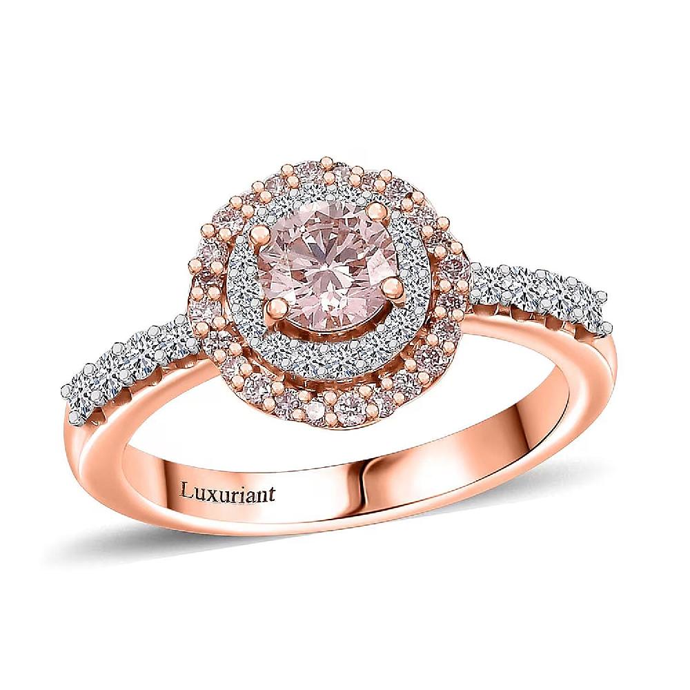 Luxuriant Lab Grown Pink Diamond VS and Lab Grown Diamond SI 1.00 ctw Celestial Bloom Ring in 18K Vermeil Rose Gold Over Sterling Silver