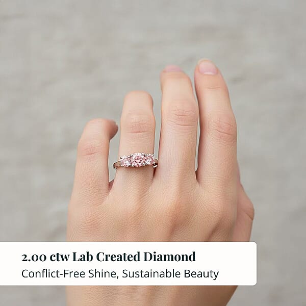 Luxuriant Lab Grown Pink Diamond (VS1) Trinity Ring In 14K White Gold 2.00 Ctw