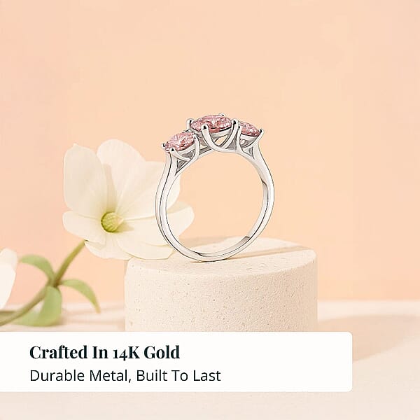 Luxuriant Lab Grown Pink Diamond (VS1) Trinity Ring In 14K White Gold 2.00 Ctw