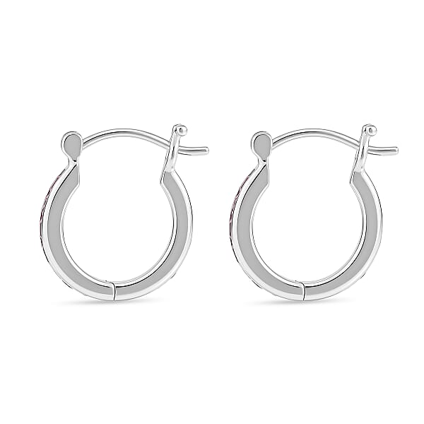 Luxuriant Lab Grown Pink Sapphire 0.75 Ctw Hoop Earrings In Platinum Over Sterling Silver